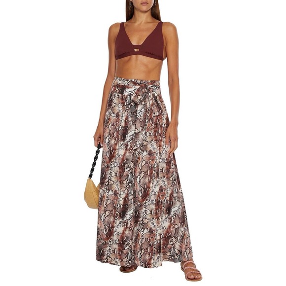 NEW Melissa Obadash Size Large Skirt Elsa Belted Snake Print Voile Maxi Skirt - Picture 2 of 13
